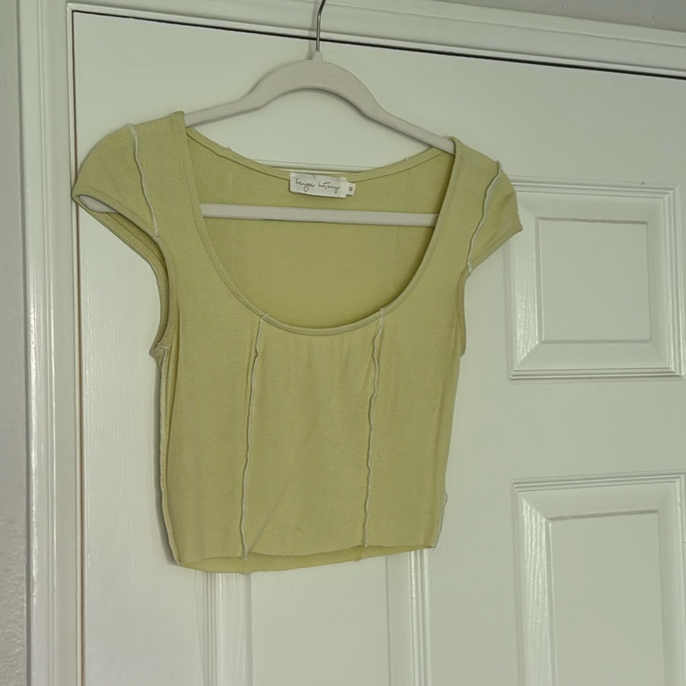 Beige Botany Medium Yellow and White Crop Top
